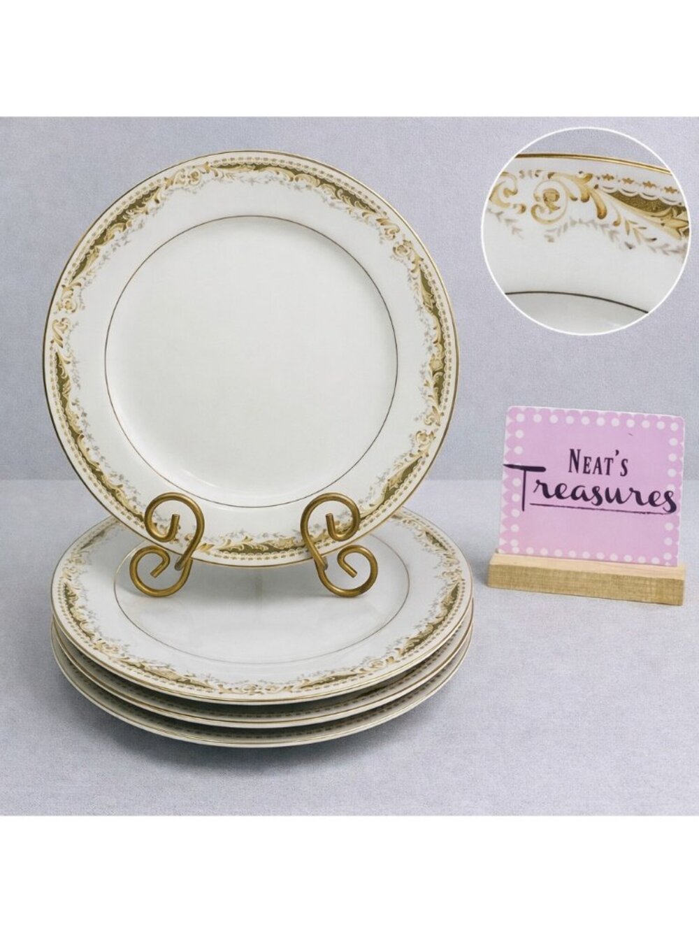 MCM Signature Collection QUEEN ANNE Scrolls Leaves China Dinner Plates Set of 4